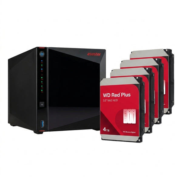ASUSTOR AS5404T 4-Bay NAS Bundle with 4x 4TB WD Red Plus HDDs (16TB Total)