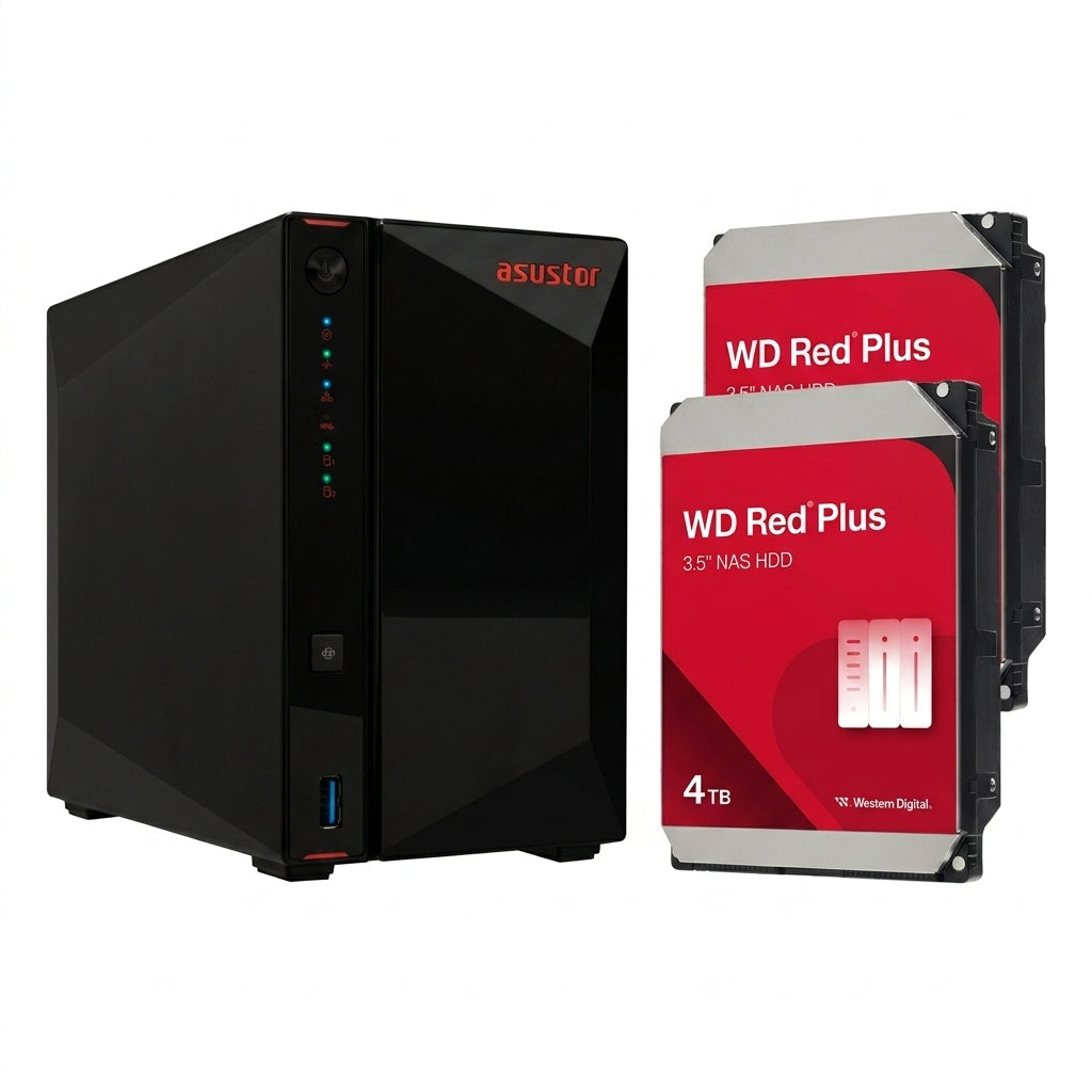 ASUSTOR AS5402T 2-Bay NAS Bundle with 2x 4TB WD Red Plus HDDs (8TB Total)